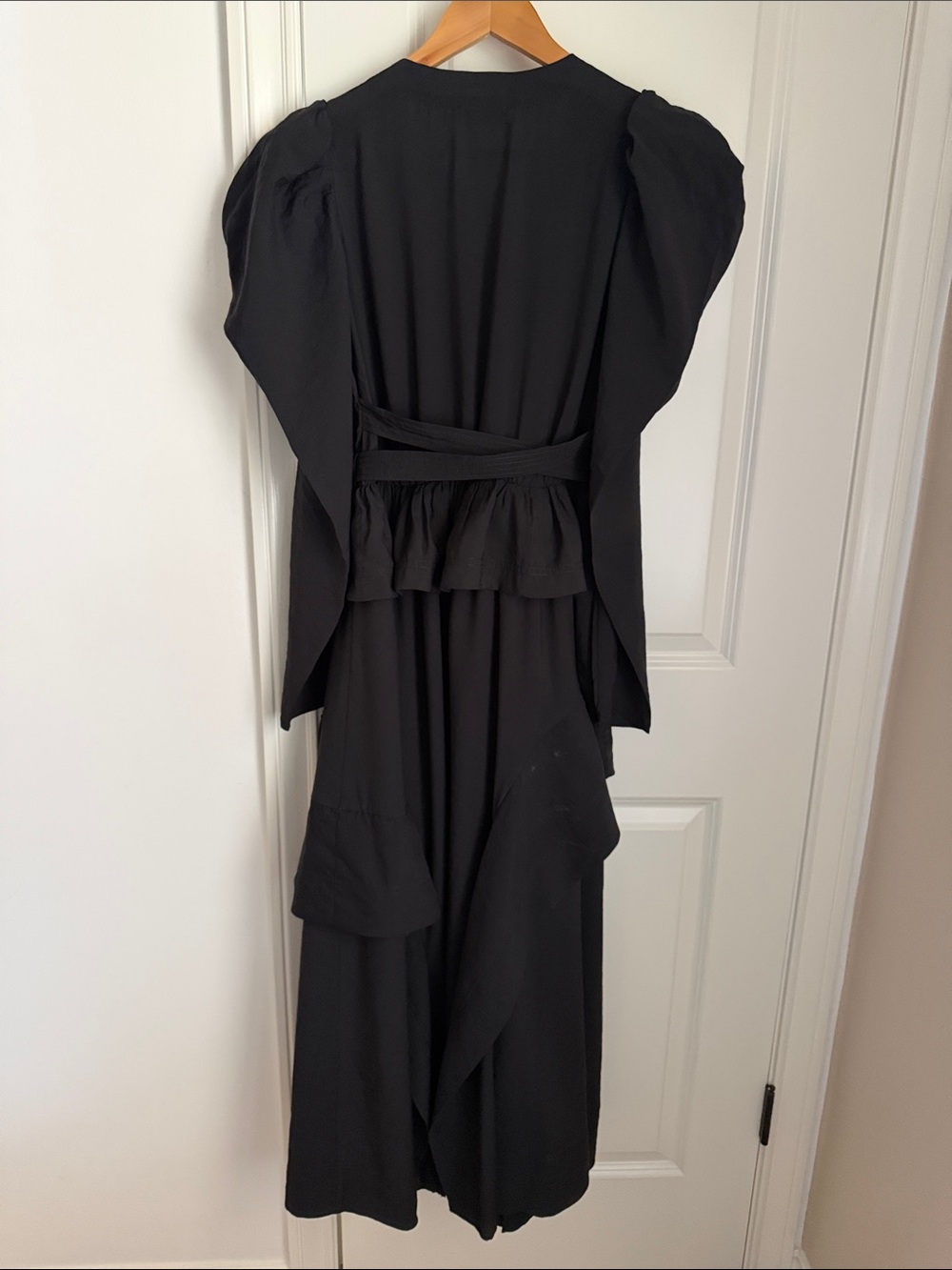 ULLA JOHNSON Virginie Black Belted Maxi Ruffle Dress Puff Sleeve Size 6 $725 - Picture 8 of 12